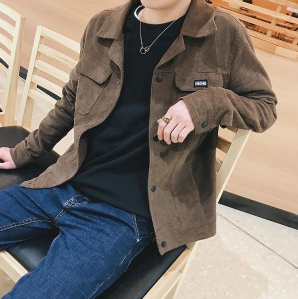 

spring new corduroy men's jacket retro slim jacket youth solid color outwear men coat1, Black;brown