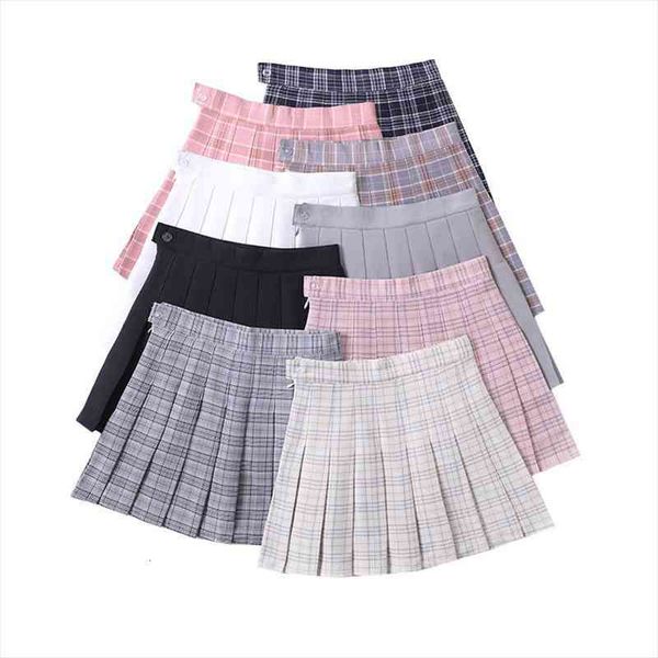 

harajuku women pleated skirts summer fashion female plaid skirt high waist ladies skirts sweet cute girls dance short skirt, Black