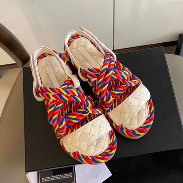 

woven rope women sandals fashion summer beach 2021 new gladiator sandals luxury designer genuine leather non-slip female flats1, Black
