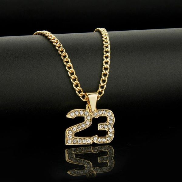 

pendant necklaces punk style number 23 basketball legend bling crystal necklace for men women gold chain zircon hip-hop male jewelry gift, Silver