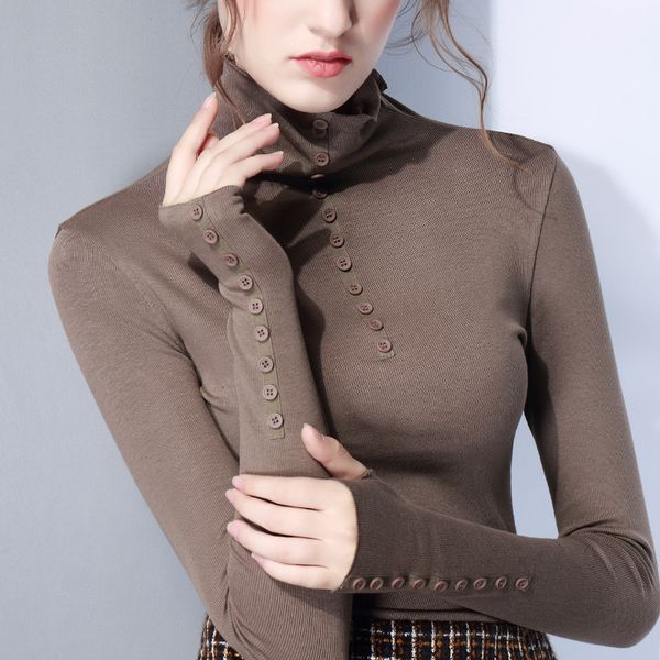 

2021 new female turtleneck warm office lady sweater winter sweaters fine chic vintage button jumper mua2, White;black