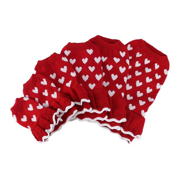 

pink heart shaped dog clothes warm red sweater festival happy new year pets sweater autumn winter skirt 16bx m2