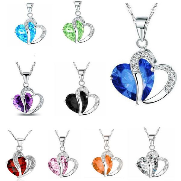 

factoryv7p1heart rhinestone women pendant trendy necklaces austrian crystal silver clavicle chains choker for wedding je