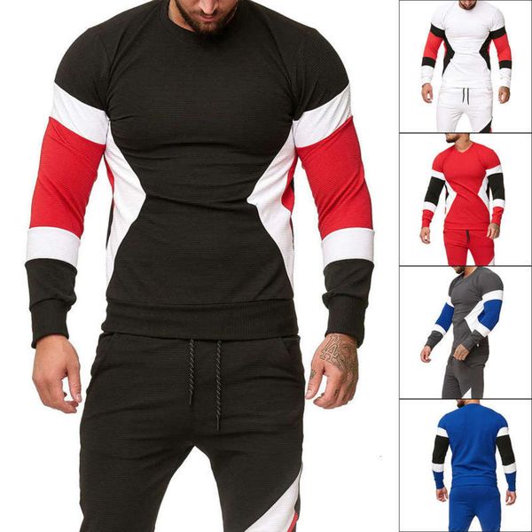 

sports 20 men's new fashion casual coat color matching round neck sweater wy10, Gray