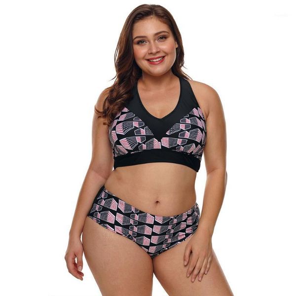 

women plus size geometry cross back bikini swimsuit1