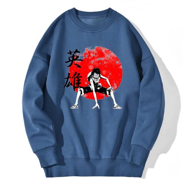 

one piece print mens sweatshirt drop shoulders long sleeve streetwear leisure pullovers retro autumn supoleron hombre 2021, Black