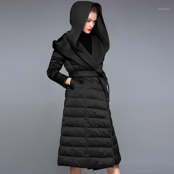 

2019 fashionable women's long down jacket fashion jacket and large size winter new listing high-end luxury ladies1, Black