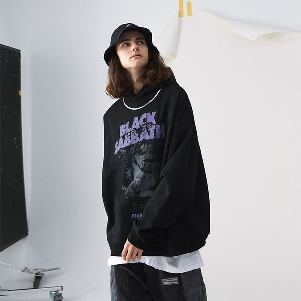 

2020 new men's hooded sweatshirt loose couple hoodie high street cotton autumn and winter quality clothing c0127, Black