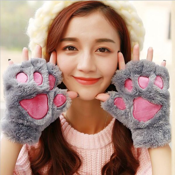 

factory5w0hfingerless mittens short bear cat plush paw claw finger glove soft half cover gloves s112