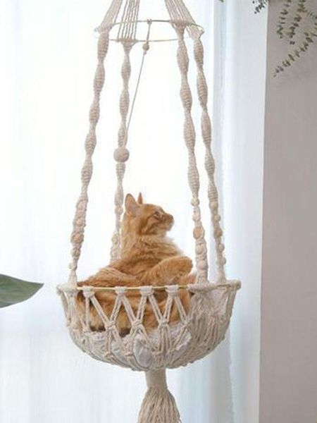 

cat beds & furniture hanging hammock sunny seat cute pet woven fringe swing bed mat wall decoration