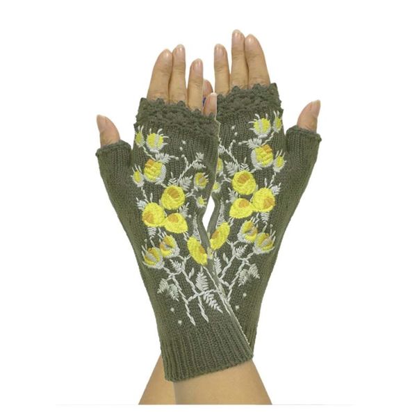 

autumn winter casual floral pattern embroidery knitted sweet gloves flowers mittens for women mittens for women female gloves, Blue;gray