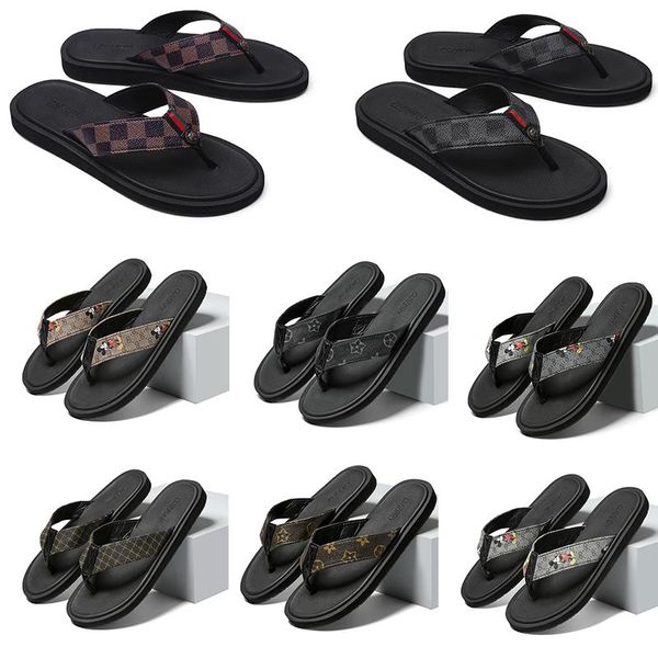 

2022 new rubber slides sandals floral brocade men slipper flat bottoms flip flops mens fashion striped beach slippers platform sneakers size, Black