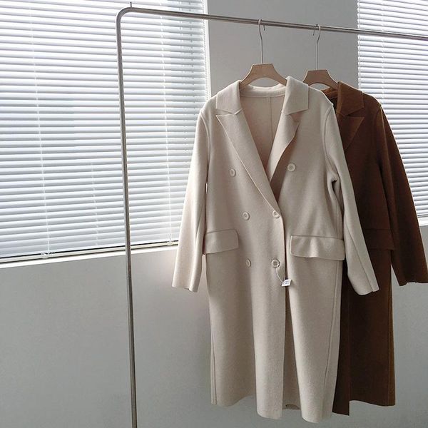 

mooirue winter spring casual women long woolen coat long sleeve solid beige khaki red coffe thicken coat, Black