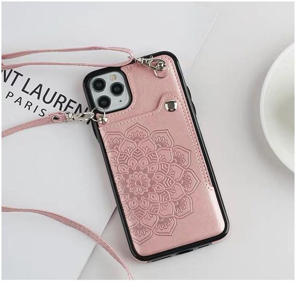

crossbody mandala flower pu leather phone case for iphone se 2020 6s 7 8 plus x10 xr xs 11 pro max jllhln