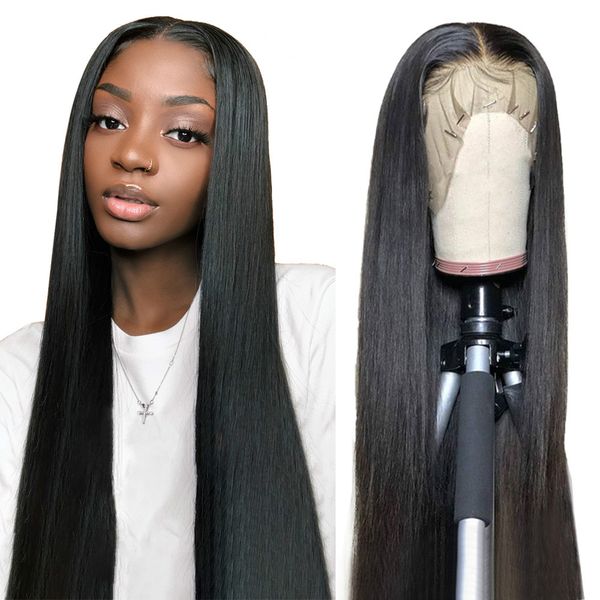 

straight lace front human hair wigs 4x4 closure wig 13x6x1 brazilian straight lace front wig 13x4 lace frontal wigs, Black;brown