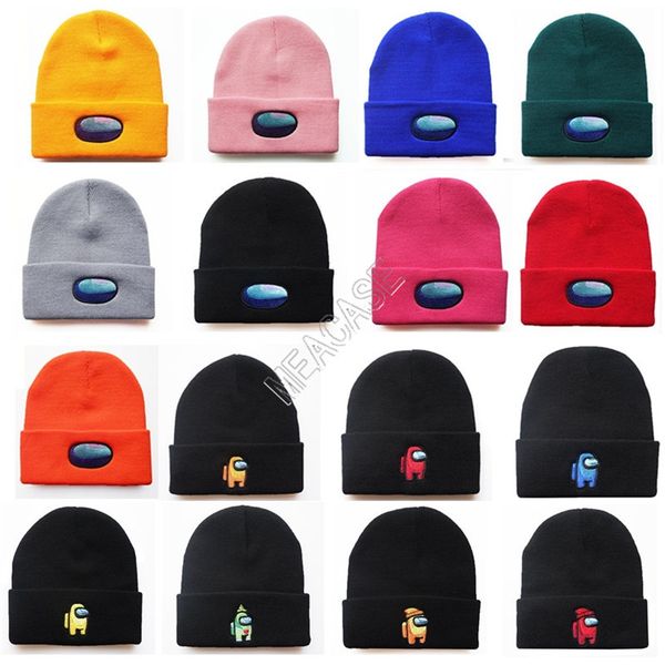 

among us game beanie cap embroidery cartoon knitted hats warm winter hats women men woolen hat ski tuque bonnet ear muff hats d121101, Yellow