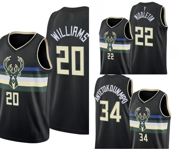 

milwaukee bucks men marvin williams khris middleton giannis antetokounmpo jersey, Black