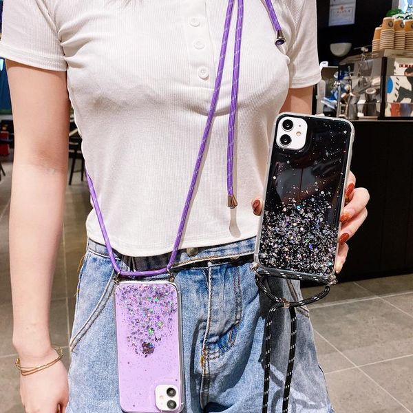 

glitter lanyard strap cord chain shell case for xiaomi redmi 9 9a 9c 7 7a 8 8a cases on xiomi re qyltxa