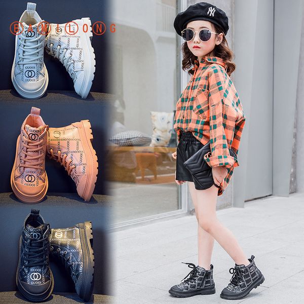 

bamilong girls martin boots fall and winter 2020 new kids leisure british style boots children fashion flats toddler shoes lj200911, Black;grey