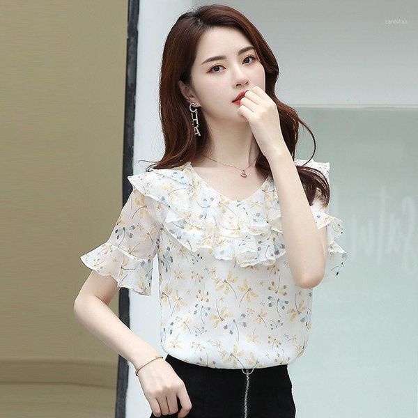 

women spring summer style chiffon blouses shirts lady casual short sleeve off shoulder printed blusas dd82441, White