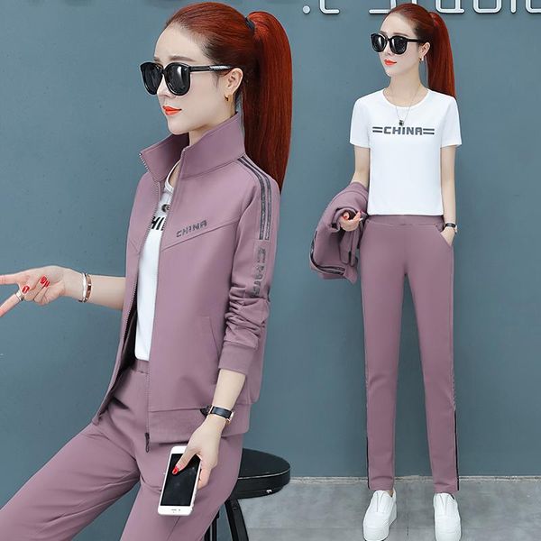 

women's tracksuits autumn tracksuit 3pcs women set sweatshirt+tshirt+side stripe pants 3 pieces sets clothing suits female spring, Gray