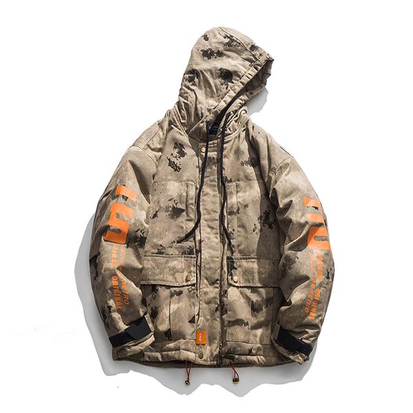 

2019 nieuwe hoge kwaliteit winter warm thicken gedrukt rits camouflage jassen mannen hooded parka casual mannelijke multi-zakken overjas, Black;brown