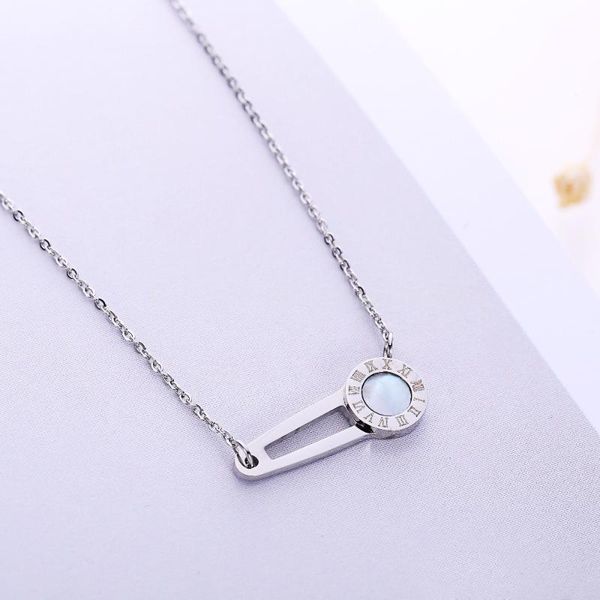 

2021 fashion jewelry choker key shell roman characters necklaces bijoux femme stainless steel for women birthday gift, Silver