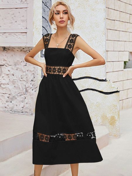 

eyelet embroidery zip back cami dress n75r#, Black;gray