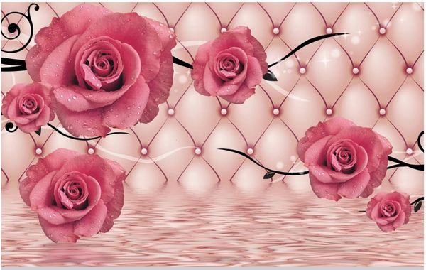 Papel de parede de fotos personalizadas para paredes 3d mural Papel de parede moderno flor rosa pacote macio quarto bedside fundo wall wallers decoração de casa