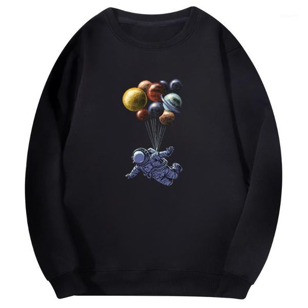 

male pullover colorful astronaut outerspace men sweatshirt art fleece fashion bluzy planet balloon cartoon harajuku mens hoodies1, Black
