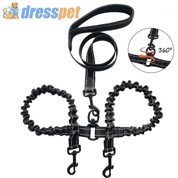 

dog collars & leashes dresspet doubt leash for pet anti-winding nylon reflective buffer double rope walking traning set strip1