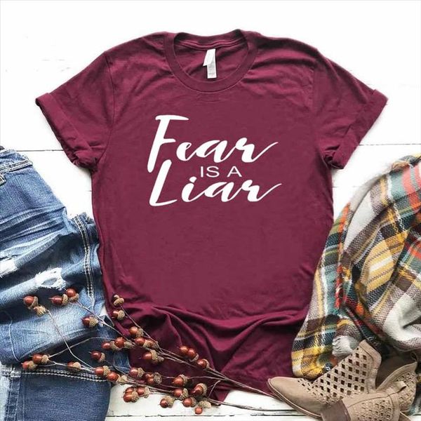 

fear is a liar women tshirt cotton casual funny t shirt gift for lady yong girl tee 6 color drop ship, White