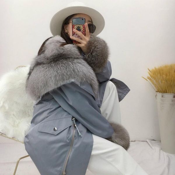 

oftbuy 2020 new real fur parka winter jacket women natural fur collar liner coat thick warm outerwear detachable1, Black