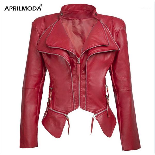 

red black women leather jacket long sleeve slim short pu faux leather coat 2019 autumn winter new plus size fashion zipper coat1