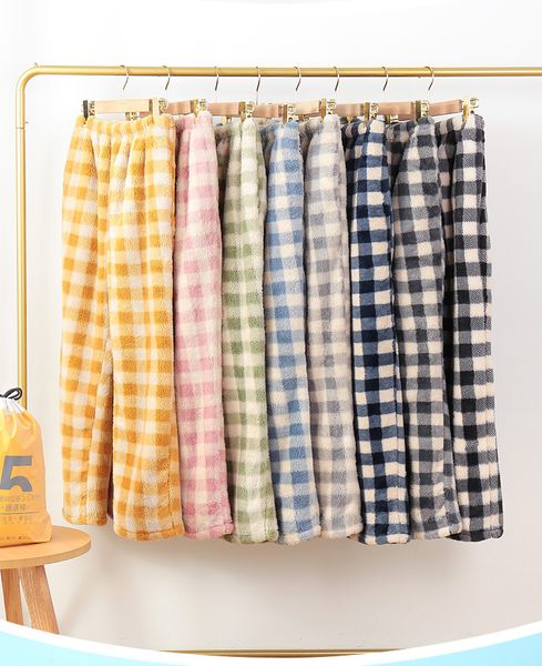 

autumn winter flannel lovers pajamas for men women thick warm large size coral fleece soft home trousers solid long sleep pants ly12102, White