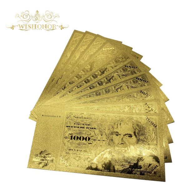 

10 шт. лот 2018 горячая новая германия банкноты 1000 deutsche mark gold foil banknote в 24k gold paper деньги для подарков jllzzy