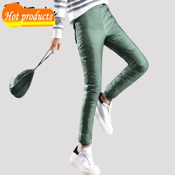 

down pantalon femme winter thicken trousers warm pencil women's pants longer waist size high velvet outwear ujut, Black;white