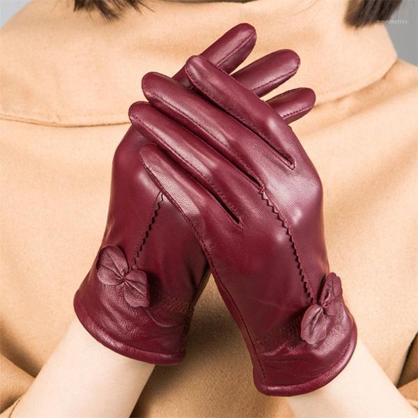 

cashmere gloves keep warm mittens leather for woman fashion winter womens gloves sheepskin bow female guante hand glove1, Blue;gray