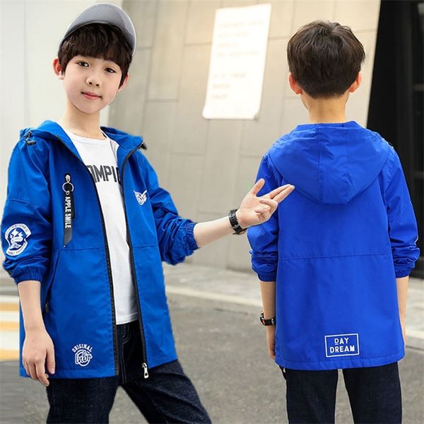 

boys jacket spring coat hooded autumn windbreaker for teenage boy outerwear children coats kids school clothes teens sportswear y200901, Blue;gray