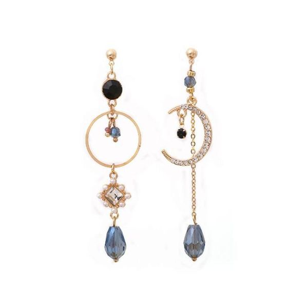 

dangle & chandelier shining colorful crystal tassel earrings for women moon pearl asymmetric long gold drop fashion female party jewelry, Silver