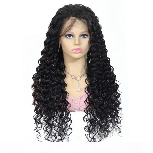 

malaysian deep wave 13x4 lace front human hair wigs 150% density 4x4 lace closure wigs pre plucked remy baby hair 34 inch mifil, Black;brown