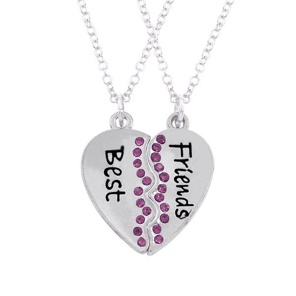 

pendant necklaces fashion two-piece 2 pieces friend necklace color heart inlaid rhinestone heart-shaped sutured s, Silver