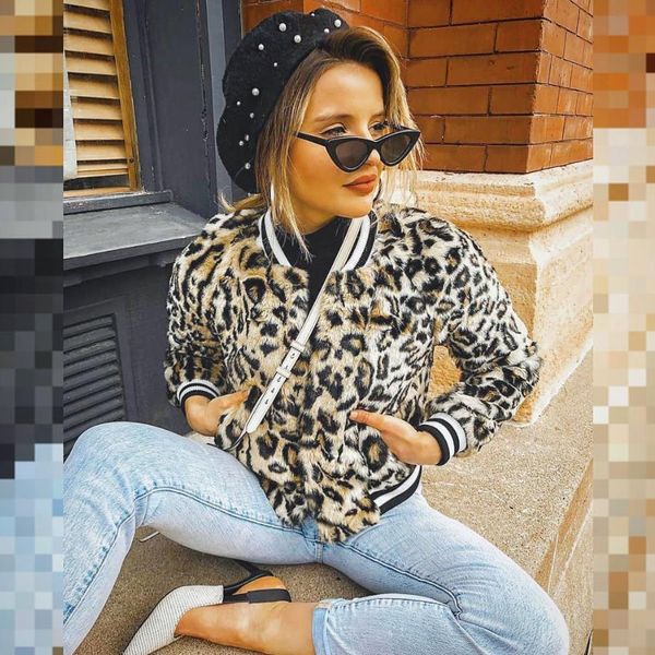 

sale zipper mosaic leopard printed women jackets outfits female coat 2020 autumn bomber jacket coat long sleeve outerwear q30, Black;brown
