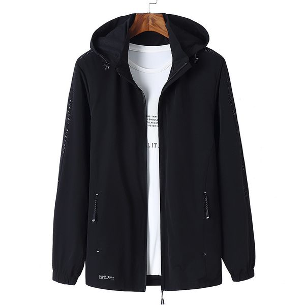 

autumn 2020 new fattening plus size hooded jacket men's fat lightweight breathable windbreaker coat, Tan;black