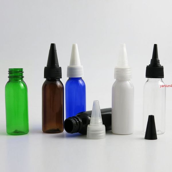 50 x 30ml portátil vazio azul âmbar luz preta verde animal de estimação plástico garrafa com bico tampão pp 1oz recipientes cosméticos embalagens