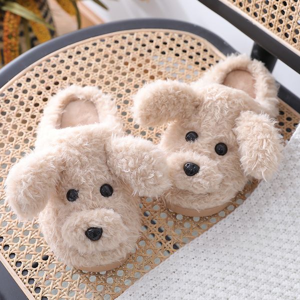 

women winter plus plush shoes keep warm house slippers cute animal dog home shoes girl bedroom home sneakers loafers warm x1020, Black