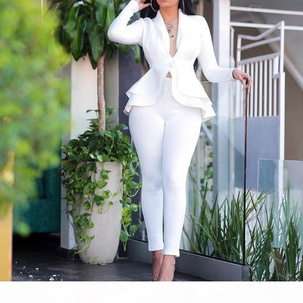 

office women sets 2 two piece set black jacket coat harem pants ladies autumn elegant business suit women's clothes, White