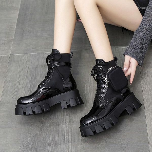 

new thick sole black boots women platform ankle boots packet decoration women wear resistant motorcycle shoes footwear1
