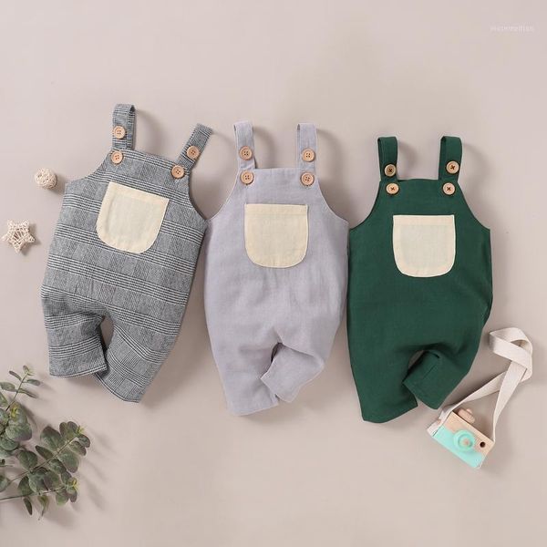 

jumpsuits 2021 summer toddler overalls baby suspender pants solid boy green/brown girls cute for kids1, Blue