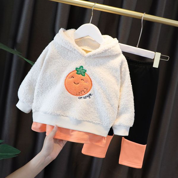 

kids designer clothes girls plush warm two piece set 0-2-3-year-old girl's new long sleeve foreign style suit, White